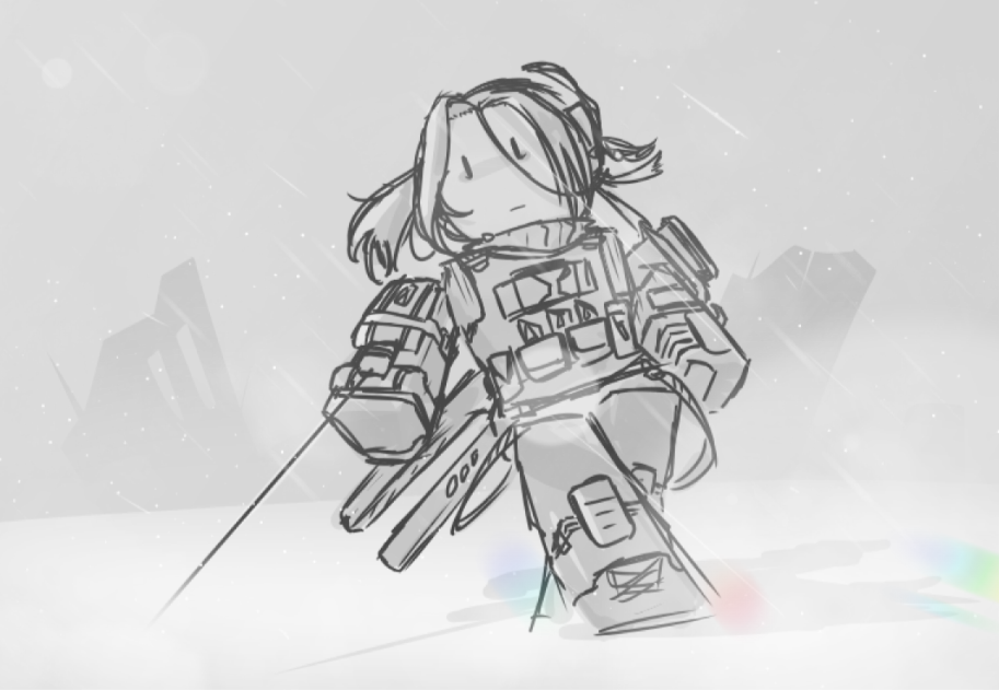 Reconnaissance "Jiskin" or "陈欣瑾" in a snowy desolate warzone.